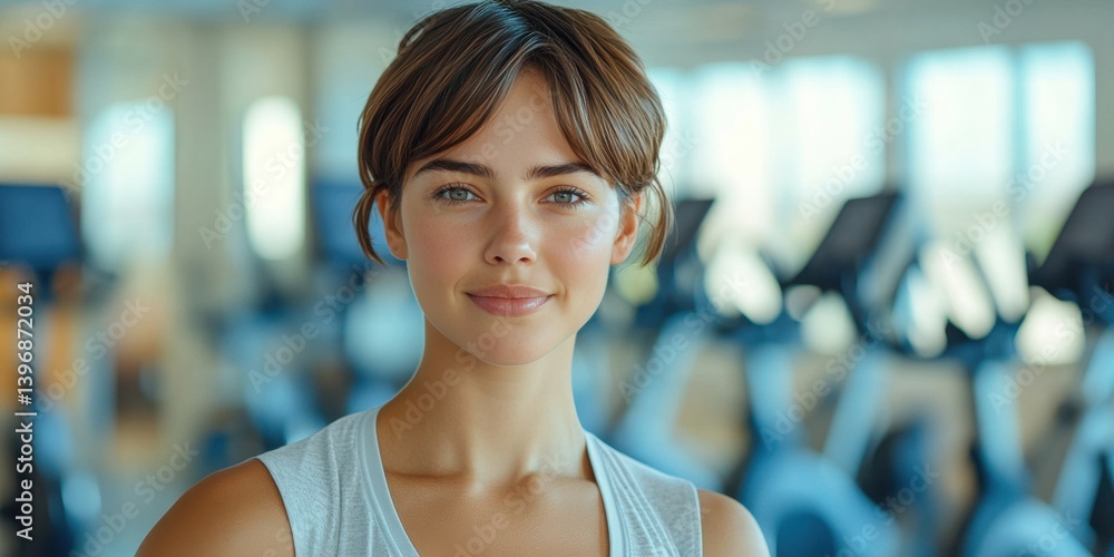 A woman is smiling in a gym