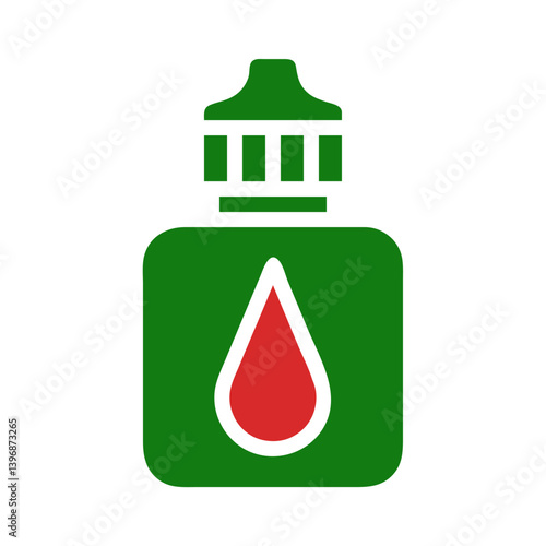Green bottle with red drop symbolizing health, medicine or alternative solution