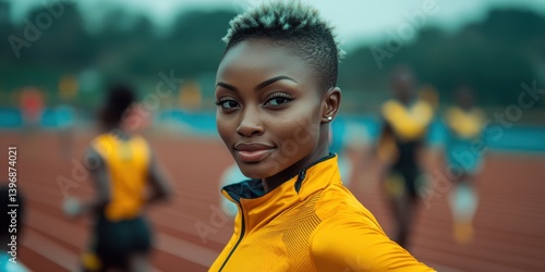 Obraz na płótnie determined female athlete with short hair from Senegal in a track and field stadium w salonie