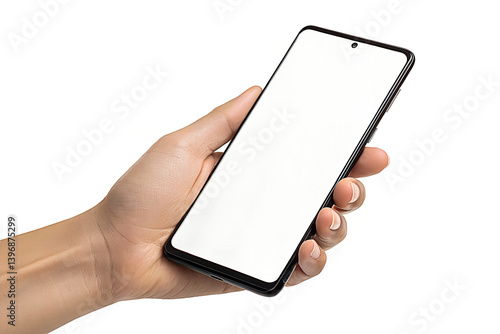 Hand holding a blank screen smartphone for digital communication business