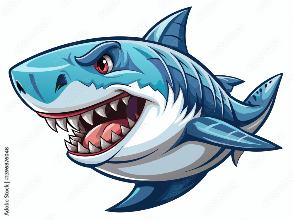 Naklejka premium A vector illustration of a great white shark with sharp teeth, isolated on a white background