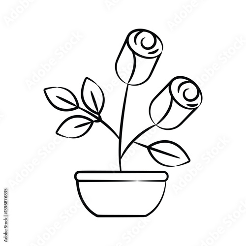 Easy to use doodle style icon of rose plant
