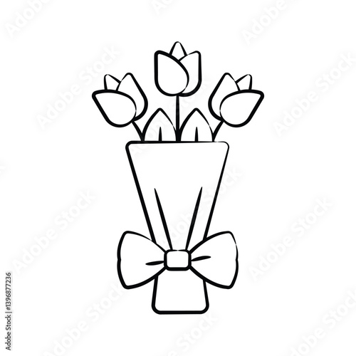 An icon of rose bouquet is designed in hand drawn style