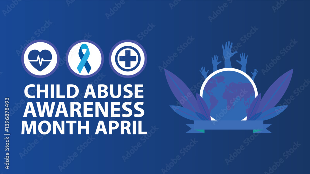 Naklejka premium Child Abuse Awareness Month April web vector banner design illustration