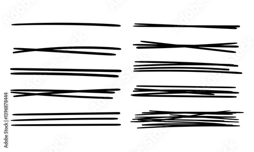 hand drawn paint object set. Swift crossed underlines. Black doodle markers lines collection