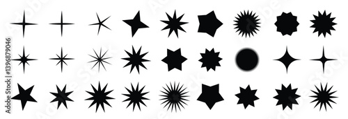 Star icon. Collection of illustrations of twinkling stars. Sparks, shining explosion in the sky.