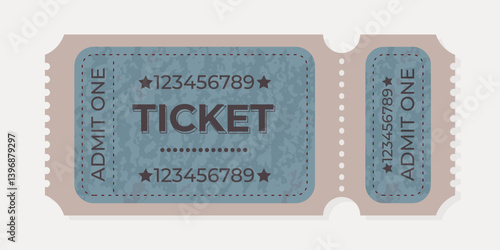 Ticket design featuring blue and beige colors with perforated edges and unique numbers