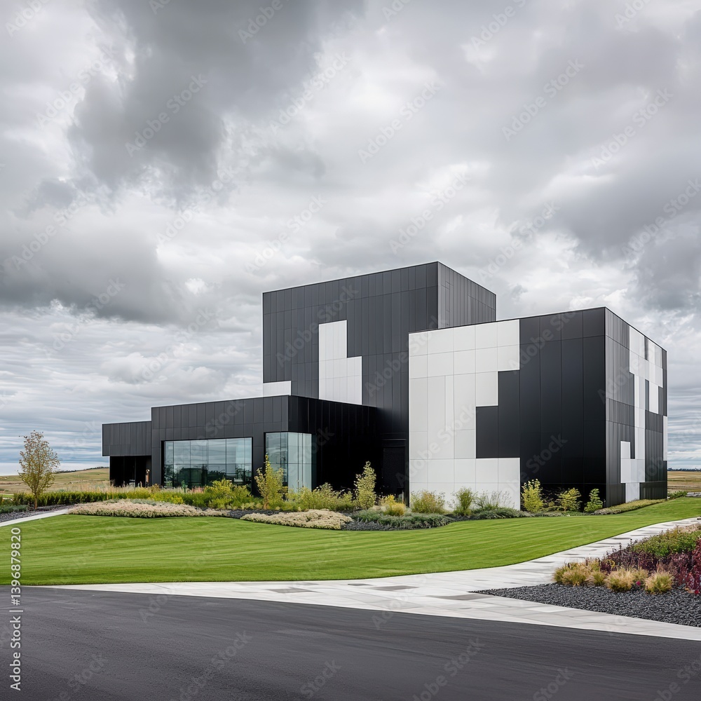 custom made wallpaper toronto digitalA sleek black-and-white themed museum building with angular shapes
