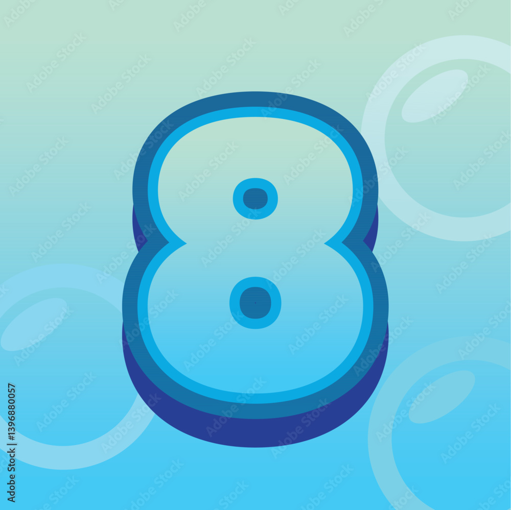 Blue Gradient 3D Number 8 with Floating Bubbles Blue Gradient 3D Number 8 with Floating Bubbles
