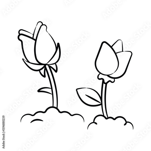 A hand drawn style handy icon of rose sapling