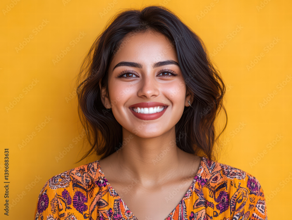 Radiant Smile: A close-up shot of a woman with a radiant smile, capturing her natural beauty and happiness. The backdrop enhances the warmth and joy of the moment. Radiant Smile: A close-up shot of a woman with a radiant smile, capturing her natural beauty and happiness. The backdrop enhances the warmth and joy of the moment.