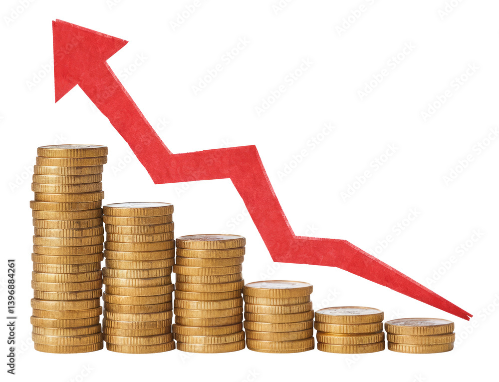 financial growth and loss concept with coins and arrow financial growth and loss concept with coins and arrow