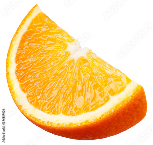 Orange slice isolated png. Sliced orange on transparent background. Cut orang fruit piece no background. Full depth of field. Transparent png.