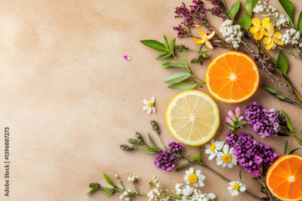 Fresh flowers and citrus fruits Fresh flowers and citrus fruits