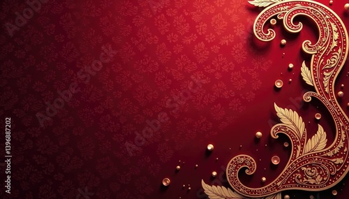 Rich burgundy paisley wallpaper with gold accents, deep, luxury, background texture