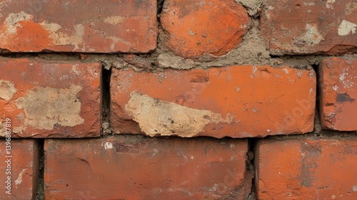 Macro Shot of Orange Brick Wall With Rough Texture Direct Light and Visible Sand Filling Gaps