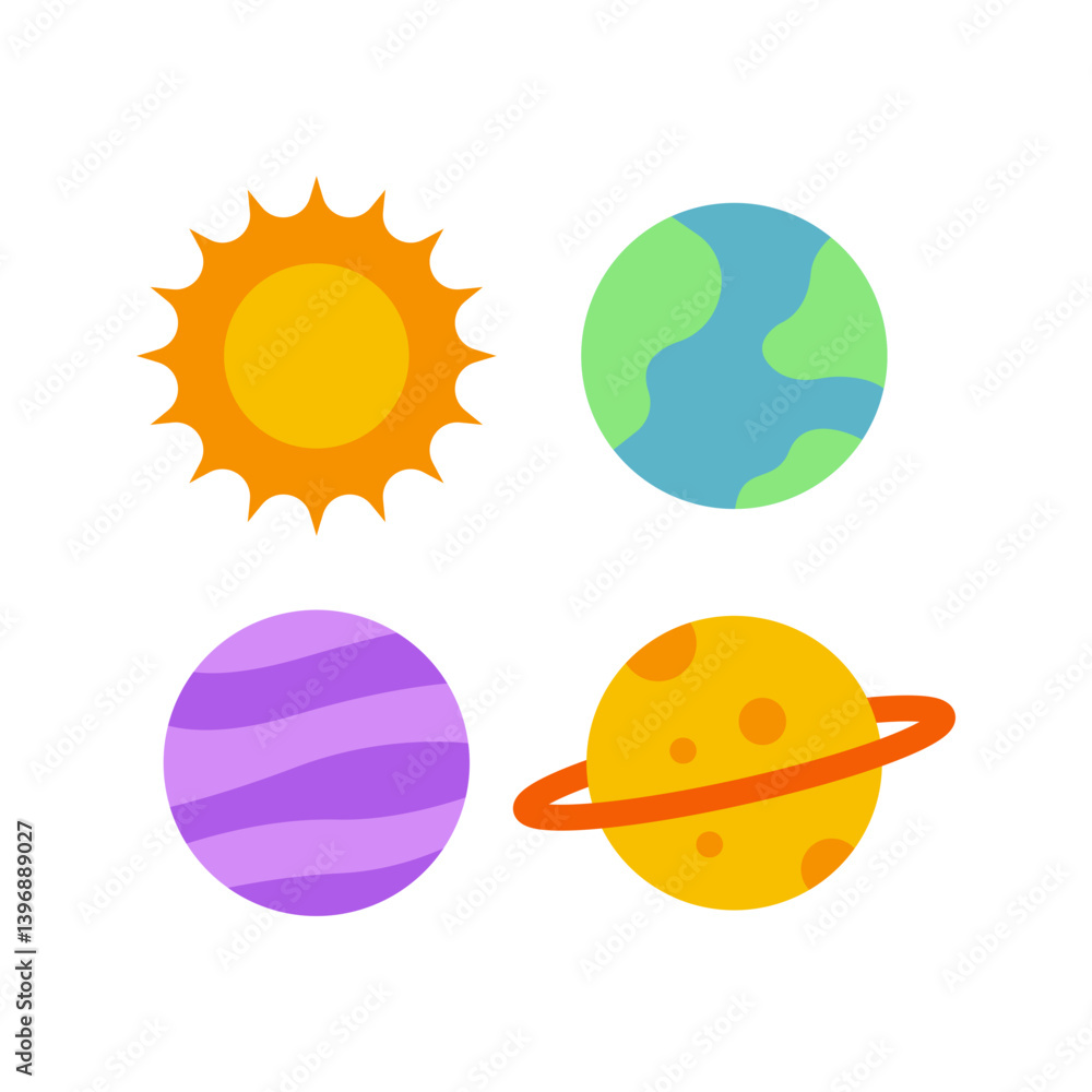 Sun and Planets icon vector image. Suitable for mobile apps, web apps and print media. Sun and Planets icon vector image. Suitable for mobile apps, web apps and print media.