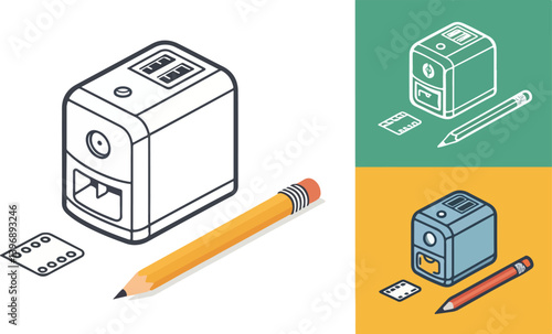 Pencil Illustration vector design, Pencil logo and icon design, Set of Sharpener icon design