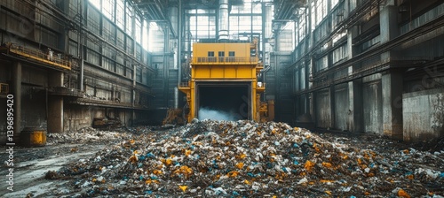 Obraz na płótnie Waste incinerator plant with at garbage pile. environment pollution reduce. Generative AI technology. w salonie