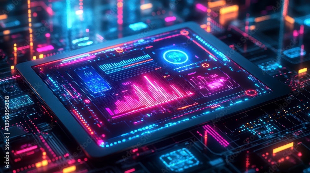 Fototapeta premium Futuristic Digital Interface with Graphs and Data Visualizations