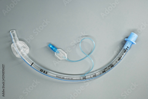 Single-Use Endotracheal Tube with Cuff. A clear, flexible medical device designed for airway management during anesthesia and respiratory support.
