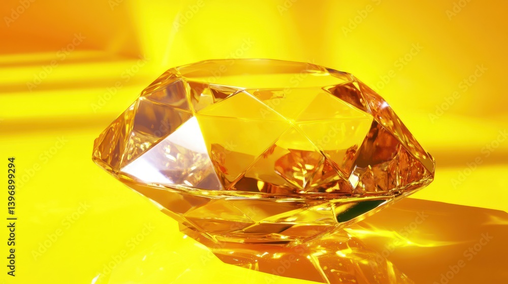 Sparkling Crystal Diamond on Bright Yellow Background Reflecting Light and Creating Vibrant Colors for Luxury Concepts Sparkling Crystal Diamond on Bright Yellow Background Reflecting Light and Creating Vibrant Colors for Luxury Concepts