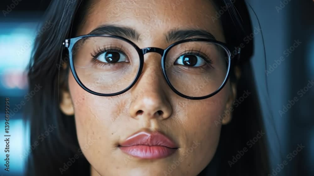 Elegant Gaze: A close-up portrait of a beautiful individual with stylish eyeglasses, exhibiting a captivating, focused, and intelligent expression. Elegant Gaze: A close-up portrait of a beautiful individual with stylish eyeglasses, exhibiting a captivating, focused, and intelligent expression.