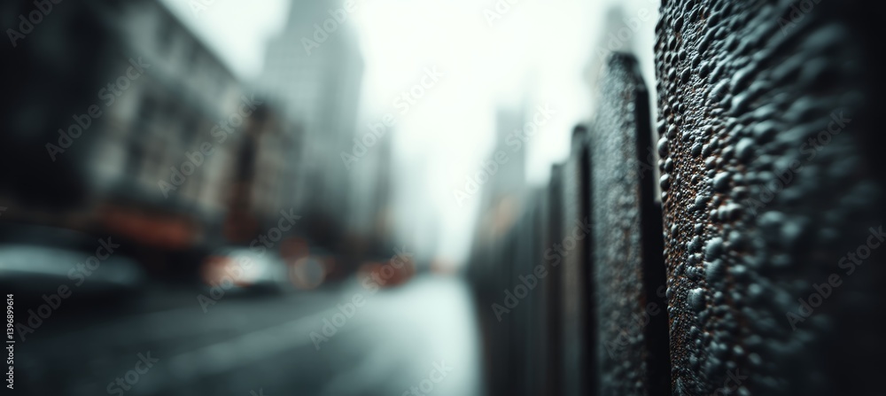 Blur bokeh 70s 80s city street vibe background. Melancholic foggy scene. Generative AI technology.