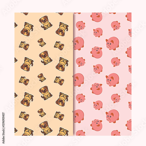 Dog and Pig Pattern Vector