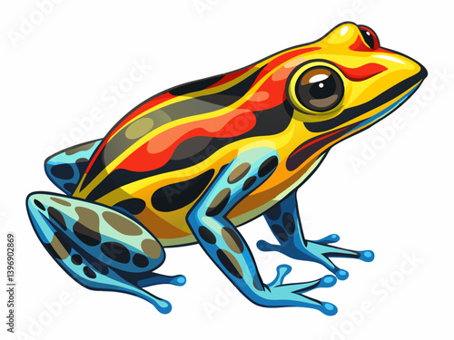 A vector illustration of a brightly colored poison dart frog, isolated on a white background