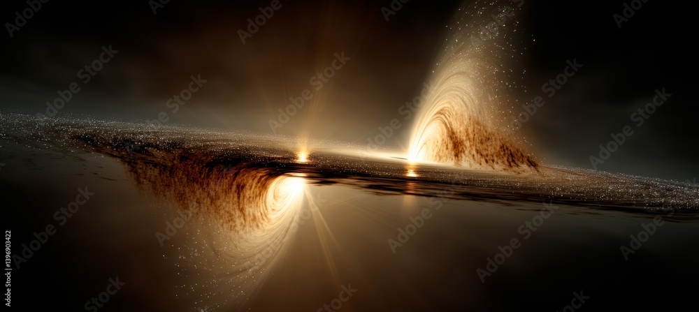 Two black hole collide Time space dilation. Science galaxy astronomy. Generative AI technology.