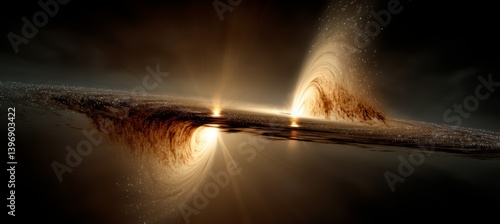 Obraz na płótnie Two black hole collide Time space dilation. Science galaxy astronomy. Generative AI technology.
w salonie