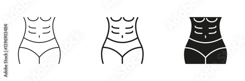 Female Torso Line and Silhouette Icon, Fitness And Core Strength. Women Abs And Waist Representing Physical Training. Editable Stroke. Isolated Vector Illustration