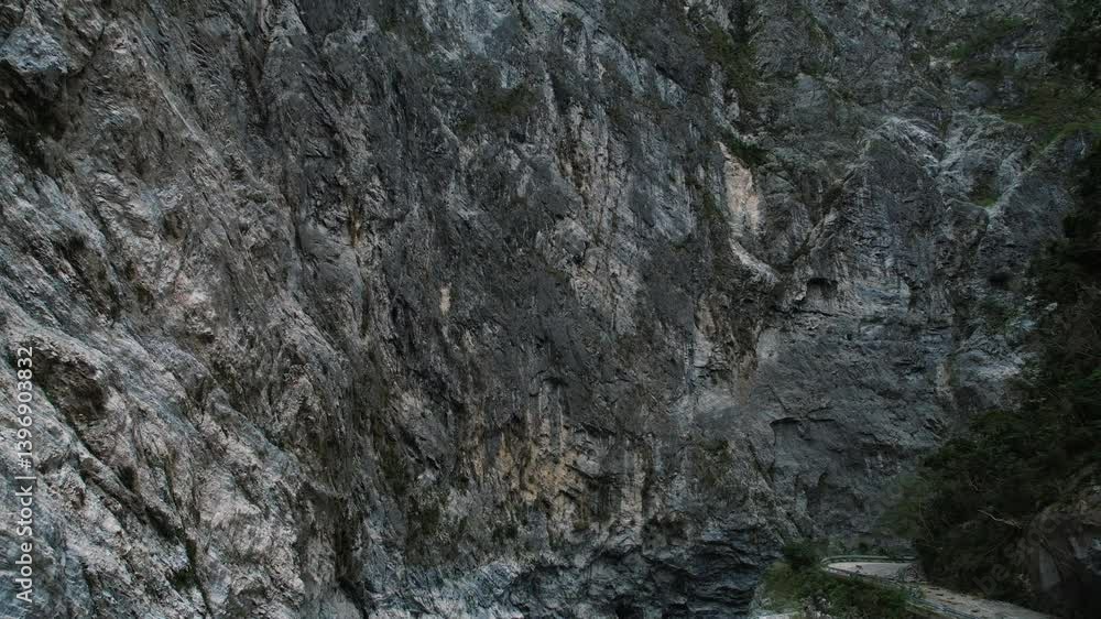 Drone Tilts Up Revealing Steep Cliffs in Taroko Gorge, Taiwan Drone Tilts Up Revealing Steep Cliffs in Taroko Gorge, Taiwan