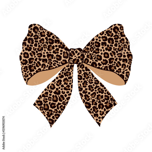 Leopard print bow with light brown inner details on a white background.