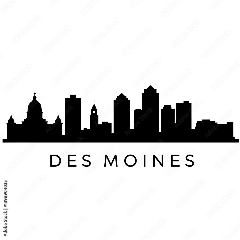 Obraz premium Des Moines Iowa Skyline Black Silhouette.