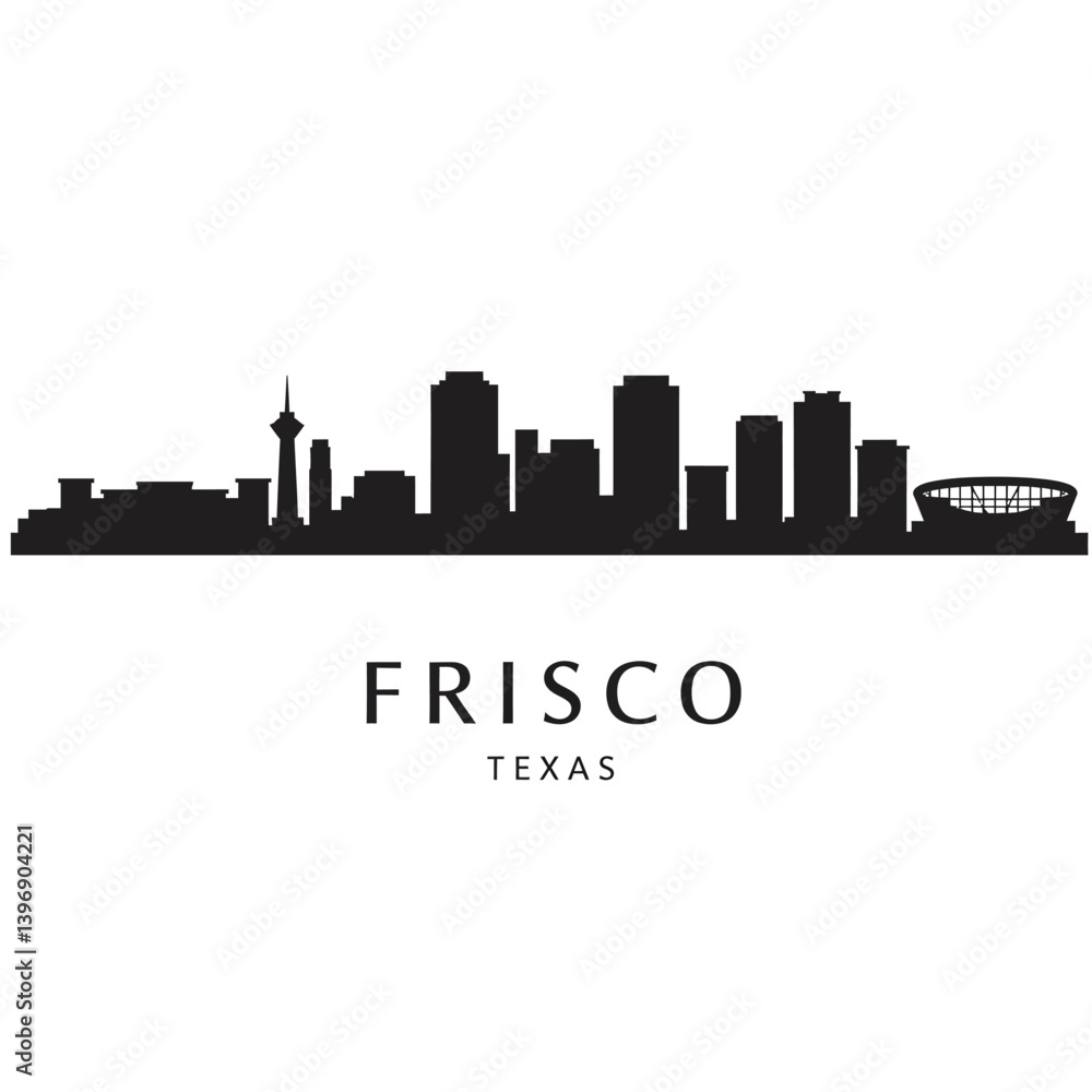 Frisco Texas Skyline with Cityscape, and Silhouette. Frisco Texas Skyline with Cityscape, and Silhouette.