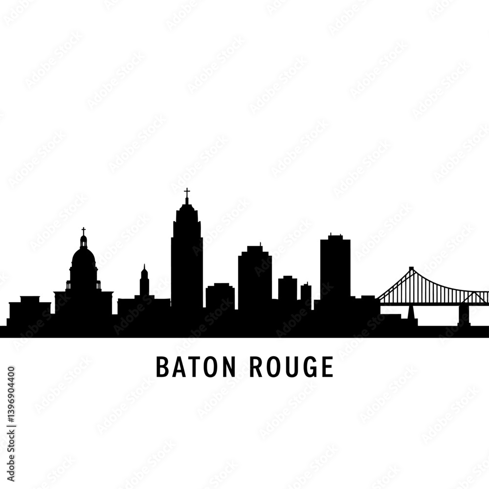 Naklejka premium Baton Rouge Skyline Silhouette with Louisiana.