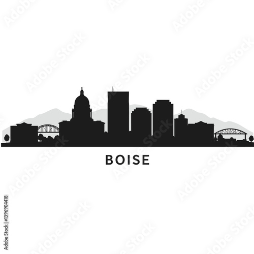 Boise Idaho Skyline Silhouette with Cityscape.