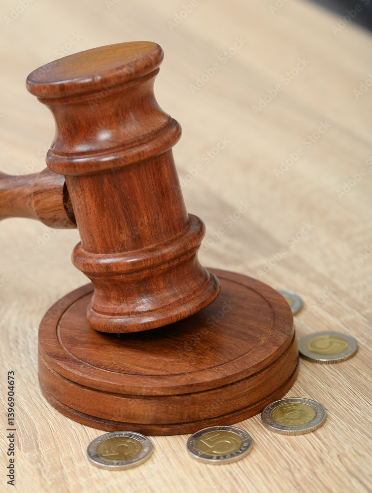 Fototapeta premium Komornik sądowy, spłacanie długów, sprawiedliwy wyrok odszkodowanie, koszty sądowe 