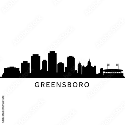 Greensboro NC Skyline Silhouette with Cityscape.