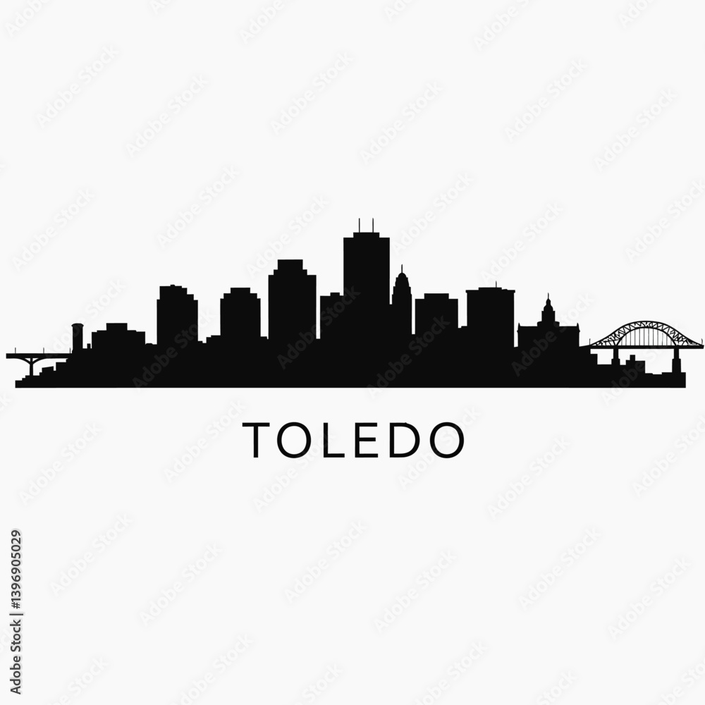 Toledo Skyline Silhouette with Ohio, and USA. Toledo Skyline Silhouette with Ohio, and USA.