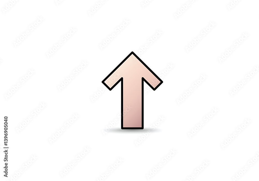 Rose Gold Arrow Pointing Up with Black Outline on White Background Rose Gold Arrow Pointing Up with Black Outline on White Background