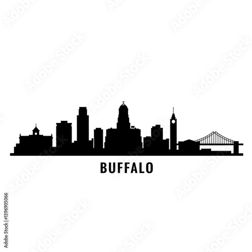 Buffalo Skyline Silhouette with New York, and Cityscape.