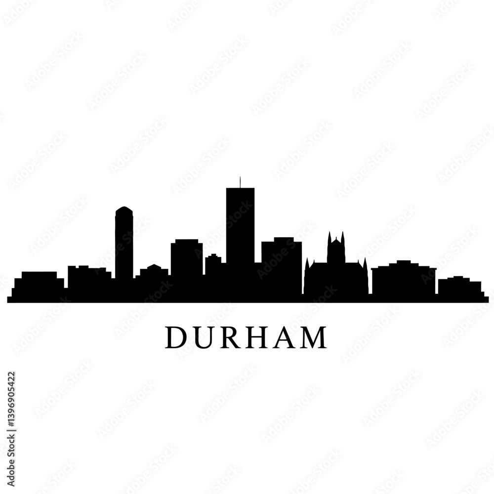 Fototapeta premium Durham Skyline with Silhouette, North Carolina, and Vector.