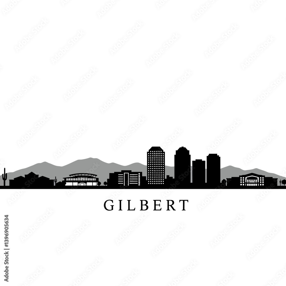 Obraz premium Gilbert with Arizona City skyline vector silhouette.