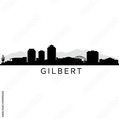 Gilbert Arizona Skyline with Cityscape, and Silhouette.