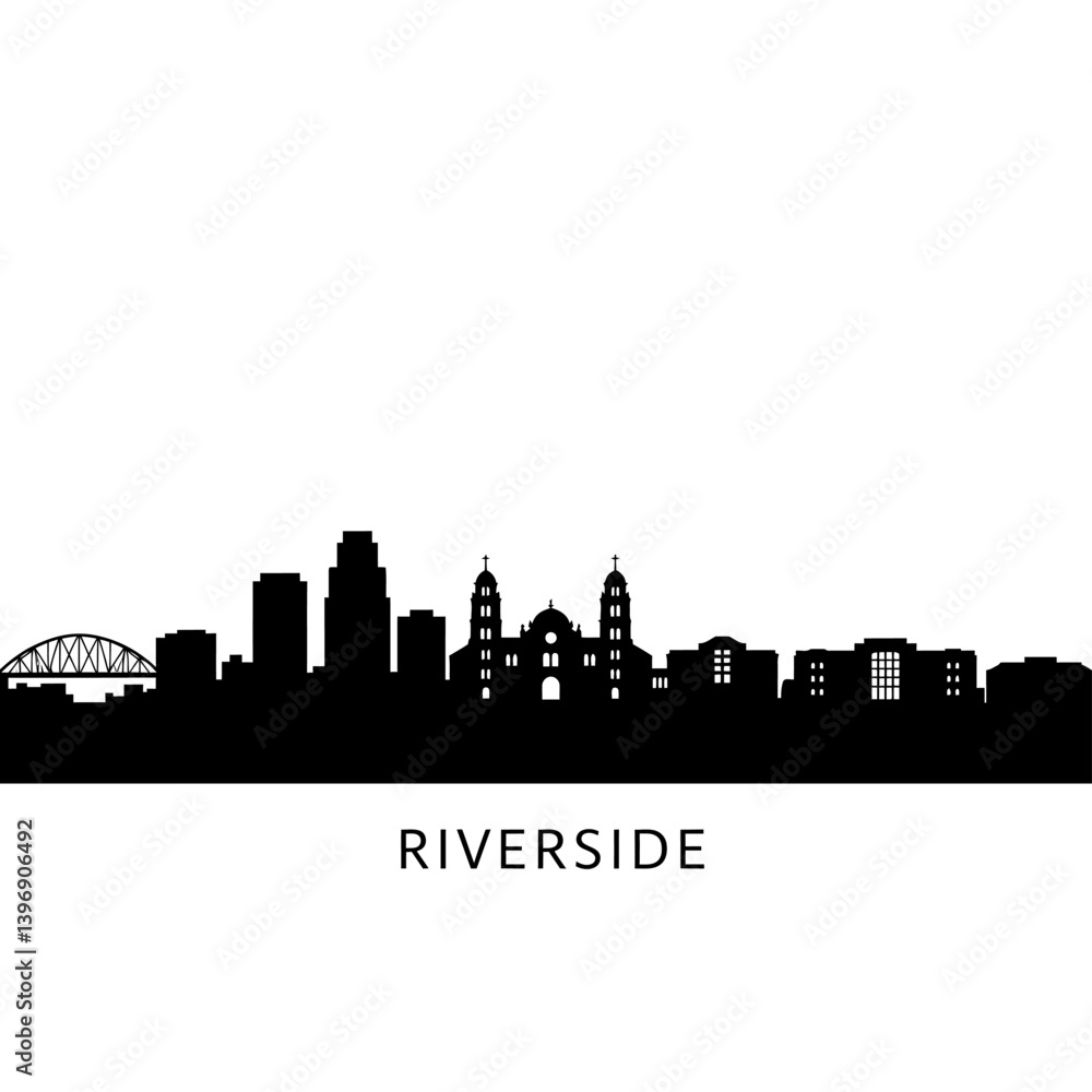 Fototapeta premium Riverside California Skyline Silhouette Vector.
