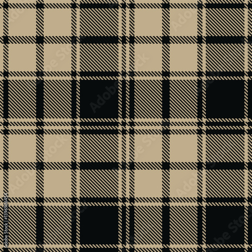 Elegant Warm putty & Iridescent black Seamless Tartan Textile Design