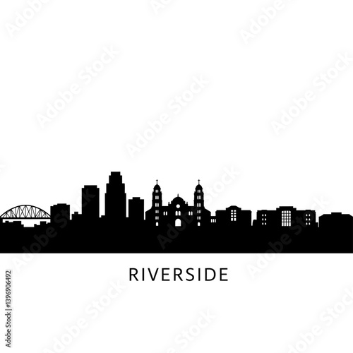 Riverside California Skyline Silhouette Vector.